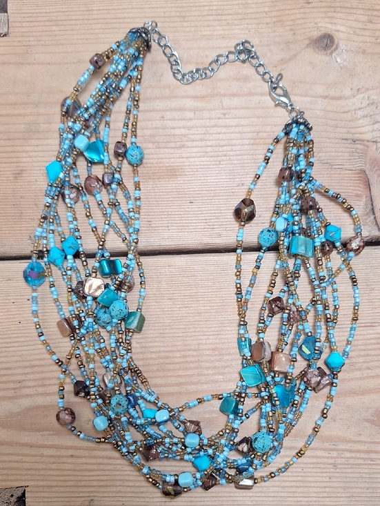 Jewelry - Multi-Strand Turquoise & Brown Beaded Necklace - Bohemian